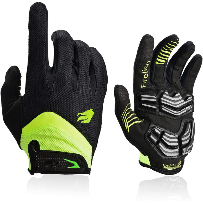 Велосипедні рукавички FIRELION для чоловіків/жінок: повний палець, захист від ударів, нековзні, сенсорні, MTB, DH, Road Racing, зелені