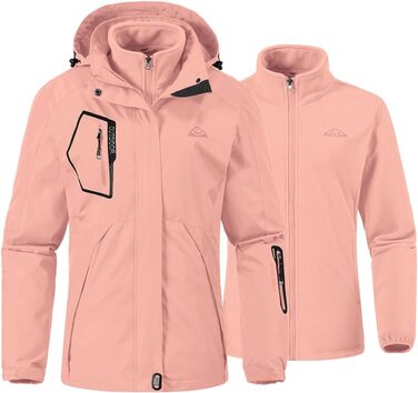 Жіноча куртка YSENTO 3-в-1: тепла флісова куртка, водонепроникна та вітронепроникна, функціональна, softshell з капюшоном (L, Рожевий)