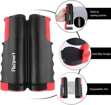 FBSPORT Набір для настільного тенісу Професійний: 2 ракетки, сітка, 6 м'ячів, сумка. Підходить для дорослих та сімей, для гри в приміщенні та на вулиці, чорний