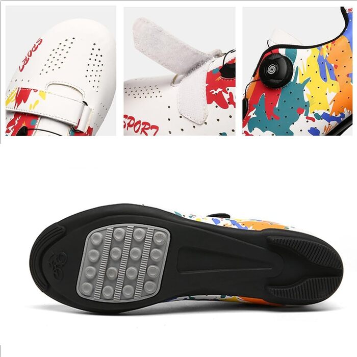 Велотуфлі чоловічі/жіночі, яскраві з принтом графіті, для шосе та гірського велосипеда, з гумовою підошвою, дихаючі кросівки, неслизькі велотуфлі MTB, 38 EU, білі