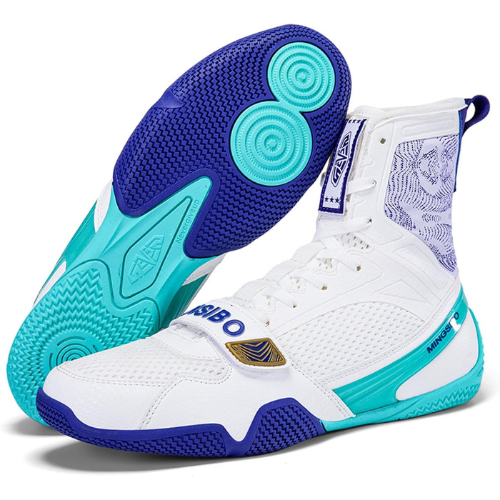 Чоловічі боксерські черевики BLBK для боротьби, кікбоксингу, муай-тай та спарингу. Дихаючі боксерські черевики для чоловіків та юнаків. Білий, синій, 39 EU