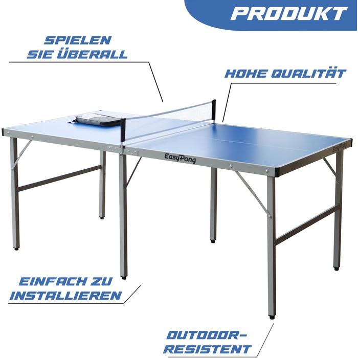 Стол для пінг-понгу EasyPong | 182x91 см | Преміум якість | Зручний для транспортування | Стабільний | Для гри в приміщенні та на вулиці | Комплект: 2 ракетки + 4 м'ячі | Оригінальний Easy Pong | Синій