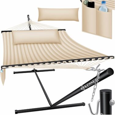 Подвійна гамак KESSER Hill з каркасом та подушкою - для 2 осіб, 200 кг, бежевий (Indoor & Outdoor)
