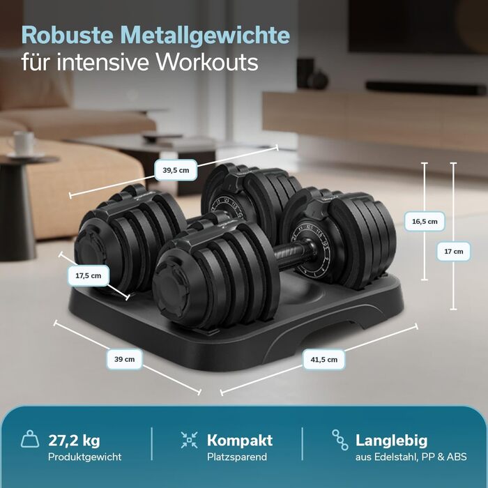 Набір гантелей Skandika Hanteln Paino: регульовані гантелі 1.5-24 кг, штанга, гиря, диски. Для дому та спортзалу. Набір 2x1.5-12.5 кг