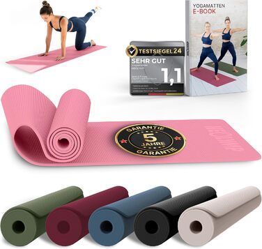 Килимок для йоги Neolymp протиковзкий та захищає суглоби – 183x61 см – PVC – для йоги, пілатесу – з E-Book та відео-управами (Рожевий)