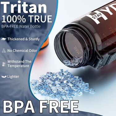 Спортивна пляшка для води з позначеннями часу, 1000 мл, Tritan, без BPA, вихідний колір - Sunset Orange