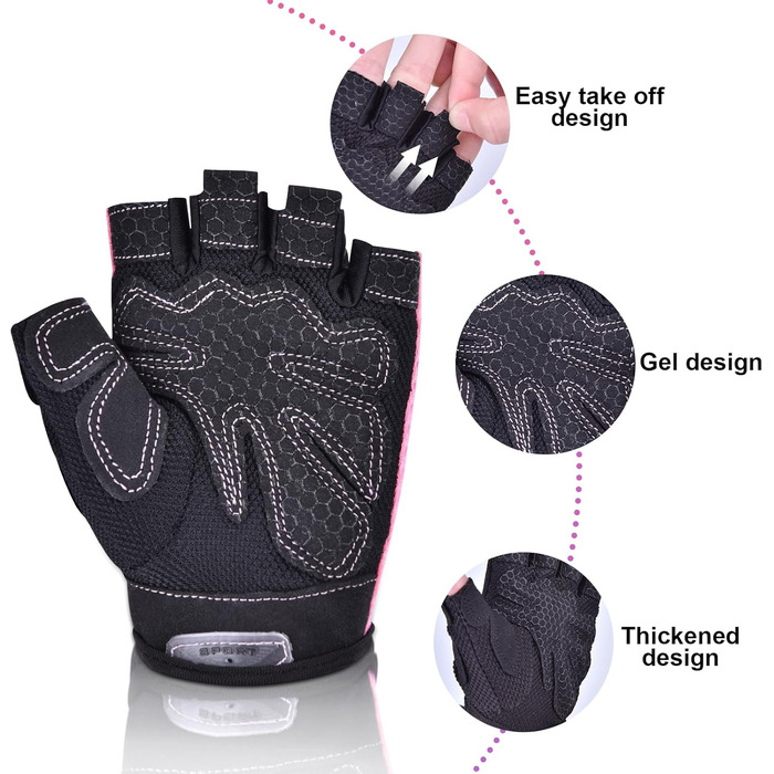 Велосипедні рукавички для жінок та чоловіків MTB, тренувальні, спортивні, напівпальцеві. Підходять для шосе та гірського велосипеда, силових тренувань. Антиковзкі, літні рукавички, рожевий, L