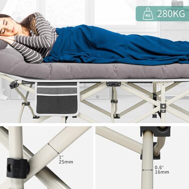 Кемпінгове ліжко YITAHOME для дорослих, розкладне, з матрацом, міцне, блакитне