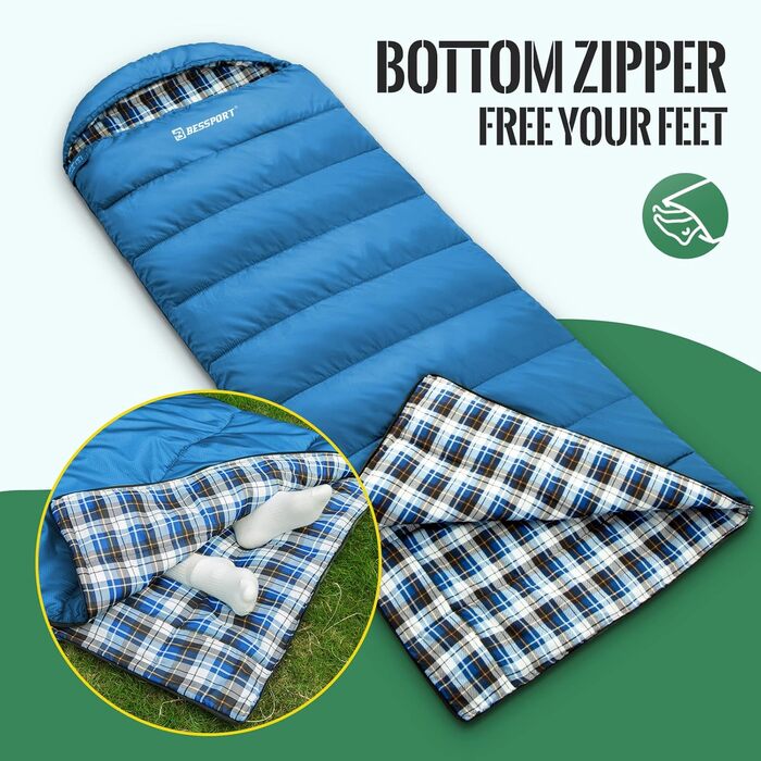 Спальний мішок Bessport зимовий для дорослих, 3-4 сезони, легкий, ультралегкий, компактний, водонепроникний, для кемпінгу, трекінгу та подорожей, блакитний