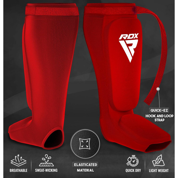 Нагольник для кікбоксингу RDX, захист ніг для тайського боксу, чоловічий, L, червоно-білий