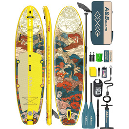 SUP дошка ABBOARD надувна 335 см, жовта - для 2 осіб, вантажопідйомність 200 кг, преміум комплект аксесуарів для початківців та сімейного відпочинку