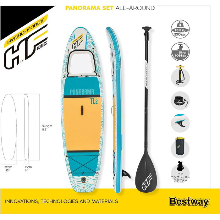 Надувне SUP Bestway Hydro-Force: комплект з насосом, сумкою та вікном, різні розміри