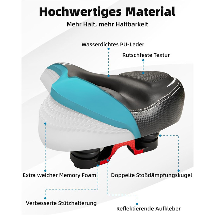 Зручний велосипедний сидіння з подвійною амортизацією, Memory Foam, для Peloton Bike, Mountain Bike, чоловіків та жінок, білий
