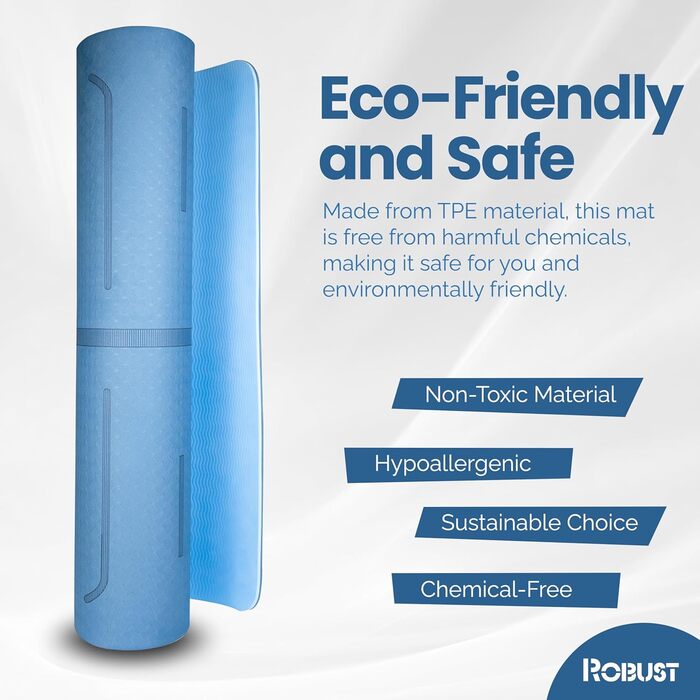 Гумова килимок для йоги з ремінцем, 0.6 см, TPE, екологічний, з розміткою та текстурованою поверхнею, 72x24x0.25 дюймів