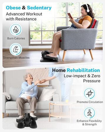 Еліптичний тренажер Gonex під стіл для літніх людей з 10 рівнями опору, тренажер для ніг, як у телепередачі, педальний тренажер, 10 швидкостей та 3 автоматичні режими, чорний