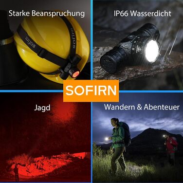 Ліхтар налобний Sofirn HS21 LED 2200 люмен, перезаряджається, з червоним, жовтим та білим світлом. Підходить для туризму, альпінізму, роботи та аварійного освітлення