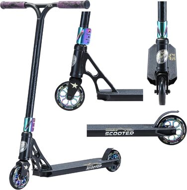 Трюковий самокат STAR SCOOTER 110 мм, алюмінієвий, ABEC-9, HIC, для дітей від 8 років, чорний хром