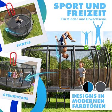 Батут KESSER® Outdoor Ø 244/305/366/427 см з сертифікатом GS, для дітей та дорослих (до 150 кг) з захисним сітком, сумкою, сходами, захисним бортиком та м'якими стійками сітки, антрацит