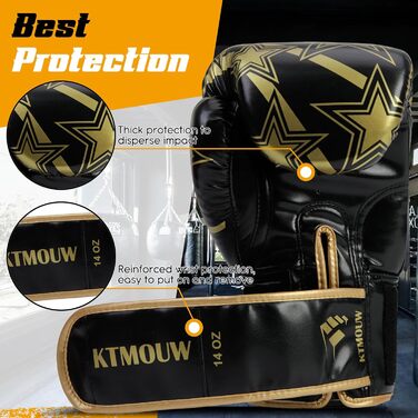 Боксерські рукавички KTMOUW для Муай Тай, кікбоксингу, MMA, спарингів, чорні, для дорослих чоловіків і жінок