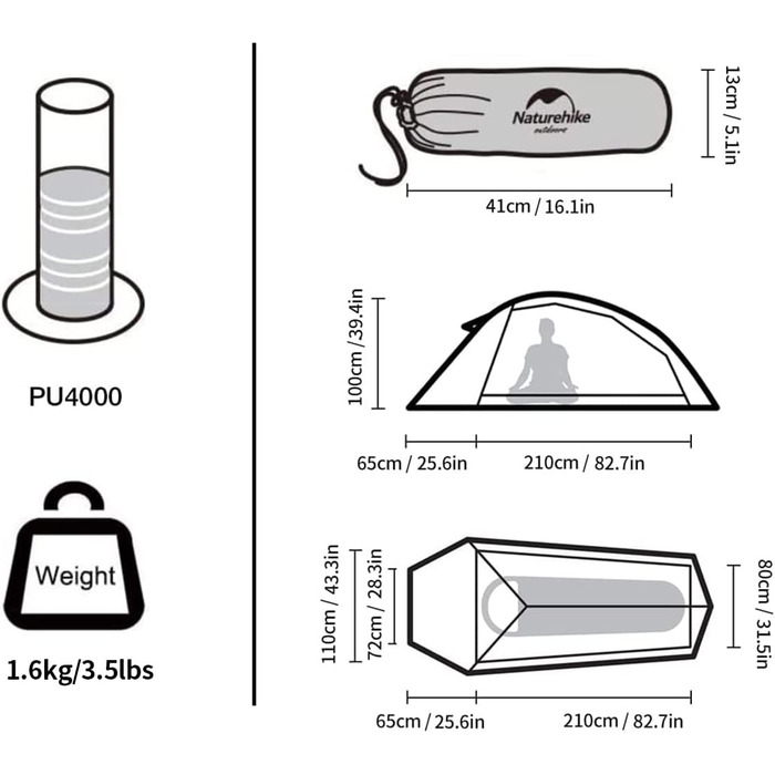 Намет Naturehike Cloud Up 1 - Ultralight, 1-місний, 4-сезонний, зелений (20D Upgrade)