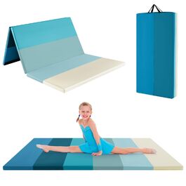 М'який килимок для гімнастики COSTWAY 180x120 см, складаний, з PU, з ручкою, для фітнесу, дітей та дорослих (Синій)
