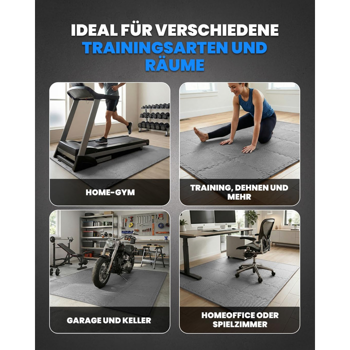 Набір захисних пазл-килимчиків для підлоги unycos (12/20/28 шт), 30x30x1 см, протиковзні мати для тренажерного залу, фітнесу та йоги, водонепроникні, сірі