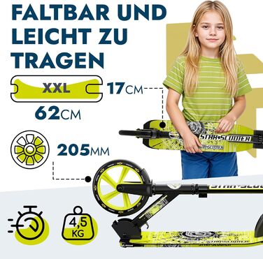Самокат STAR SCOOTER алюмінієвий, для дітей і дорослих, великі колеса 205 мм, для хлопчиків і дівчат від 6 років, міський, XXL дека