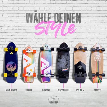 Серфскейт Apollo Surfskate Pro Midi Longboard для дорослих та дітей, з якісною вісью для карвінгу та пампінгу, міні круїзер для стрітсерфінгу, смугастий дизайн