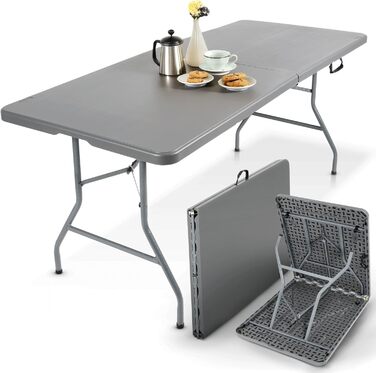 Складаний садовий стіл Arebos Buffettisch 182x74x74 см | Стіл для вечірки, відпочинку, кемпінгу | 8 осіб | Антрацит
