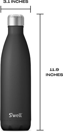 Пляшка для води S'well Onyx, 739 мл, з нержавіючої сталі, вакуумна, трьохшарова, зберігає напої холодними до 48 годин і гарячими до 24 годин, ідеальна для подорожей