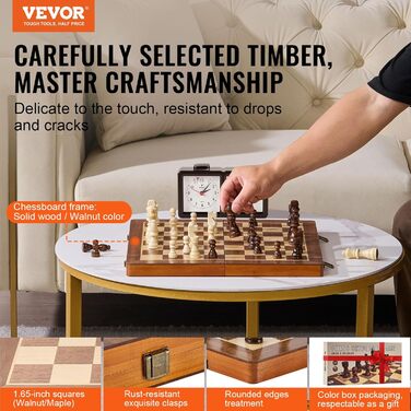 Магнітний шаховий набір VEVOR з дерева 2-в-1, шахи-шашки, складаний, для дорослих та дітей, портативний, для подорожей та турнірів, професійний, для початківців