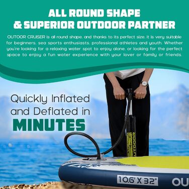 SUP дошка надувна OutdoorCrusier Ultra-Portable, блакитно-біла, з повним комплектом аксесуарів, Drop-Stitch, для початківців та досвідчених райдерів