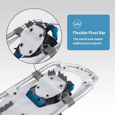 Снігоступи G2 21/25/30/36 дюймів, легкі, з захистом пальців, EVA-підкладкою, регульованою фіксацією, підйомкою п'ятки, гнучким шарніром, міцним ремінцем, трекінговими палками, сумкою для перенесення, сніговими ковпаками (5 кольорів). Підходять для ваги до 200lbs (25 дюймів) та до 250lbs (30 дюймів).
