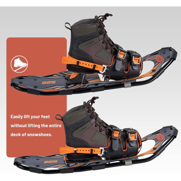 Снігоступи G2 25 дюймів: легкі, з підсиленим носком, EVA-підкладкою, підйомником п'ятки та трекінговими палками. Доступні в 5 кольорах (помаранчевий)