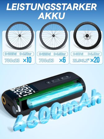 Електрична велосипедна помпа HT10, 150 PSI, акумуляторна, з цифровим манометром, Presta/Schrader, для шосе, MTB, E-bike, city bike