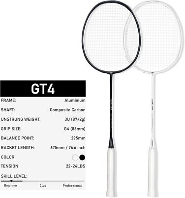 Набір для бадмінтону OGEENIER: 2 ракетки, 2 обмотки, 2 волана, 1 ракетка з сумкою (білий/чорний)