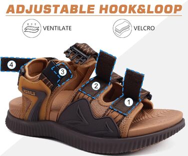 Чоловічі трекінгові сандалії KuaiLu: зручні, ортопедичні, для підтримки стопи при фасціїтусі, для активного відпочинку, літні, легкі, з відкритими пальцями, з регульованою застібкою-липучкою, розмір 48 EU, хакі-коричневі