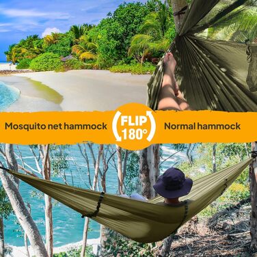 Гамак-москітна сітка NATUREFUN для кемпінгу, 300 кг, дихаючий, швидковисихаючий, армійсько-зелений (300 x 200 см)
