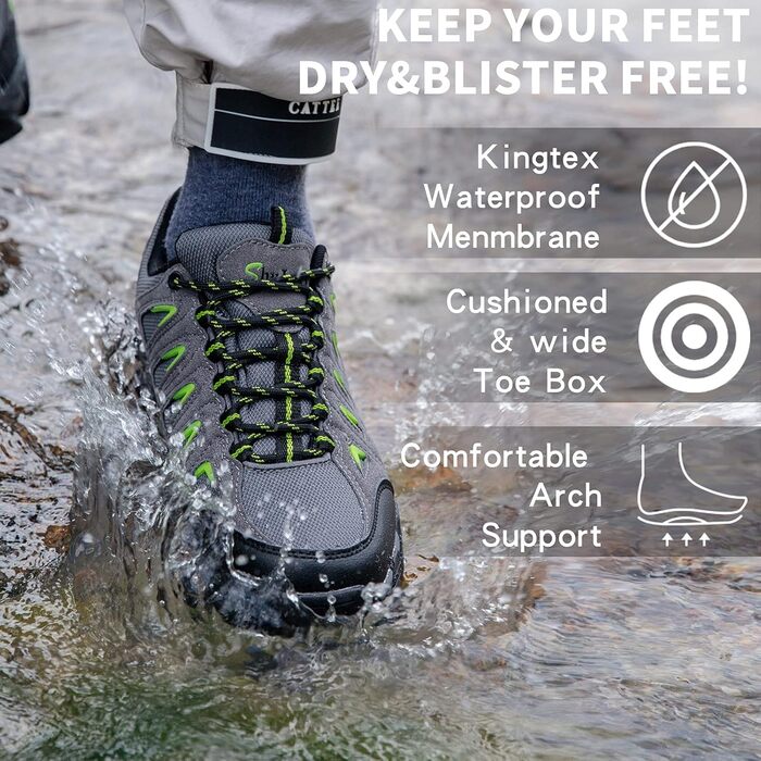 Черевики для туризму SHULOOK чоловічі водонепроникні, легкі, трекінгові, з підтримкою гомілкостопа, антиковзаючі, сірі, зелені, 44 EU
