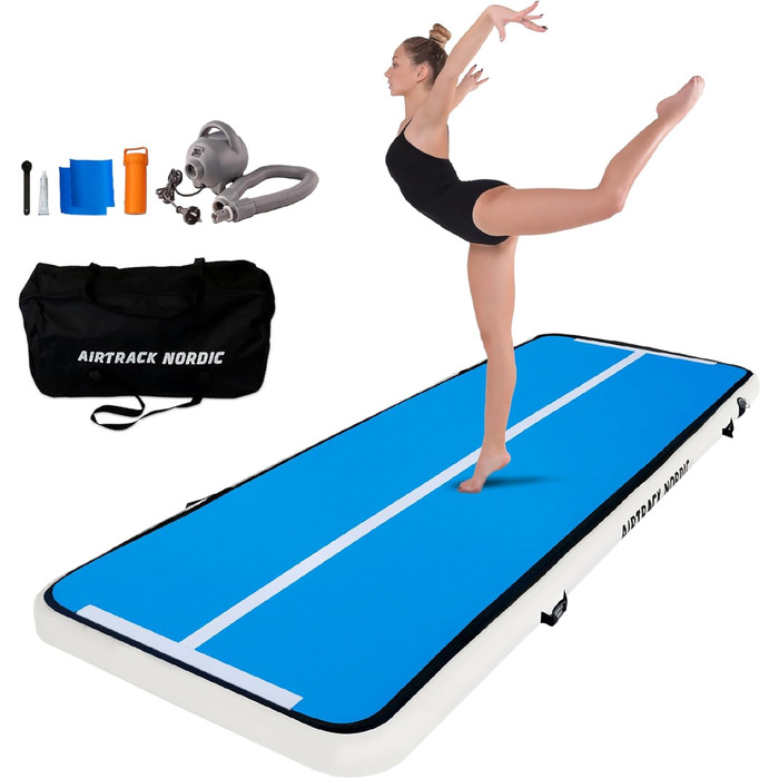 Гімнастичний надувний мат для гімнастики та йоги AirTrack Nordic Home Special Edition (3м/4м/5м/6м/7м/8м) з насосом, блакитний
