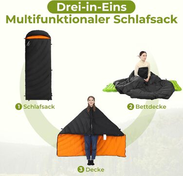 Спальний мішок ATEPA Ultraleicht Daune 650/700FP, 3-сезонний (12°C / 6°C / -1°C), легкий та компактний, водовідштовхувальний, для кемпінгу, походів, трекінгу та рюкзакових подорожей, з компресійним мішком. Комфортна температура 12°C, межа допустимої темпе