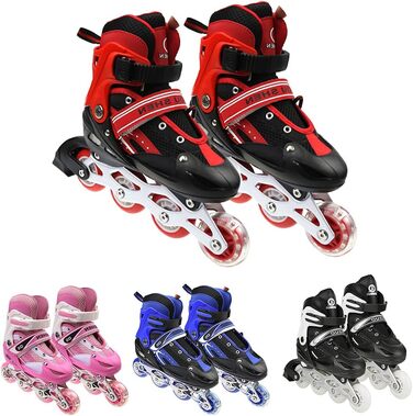 Дитячі ролики Supfine Inlineskates з регульованим розміром 31-38 (S/M) з яскравими колесами – червоні