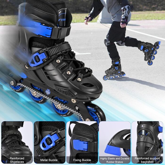 Регульовані ролики для дітей (хлопчики та дівчатка) - чорно-сині, розмір M