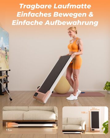 Walking Pad Lacuffy 2.5 HP: біговий доріжки для дому зі столом та Smart App, до 136 кг (Золотий, 80 см)