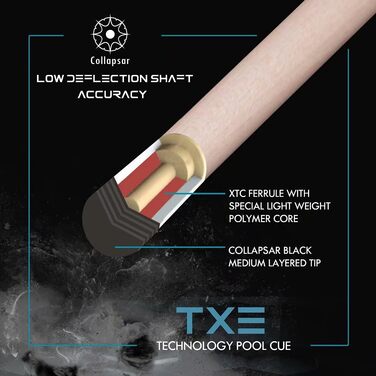 Більярдний кий Collapsar з кейсом TXE60: комплект з кейсом, захистом та кийком 20 once