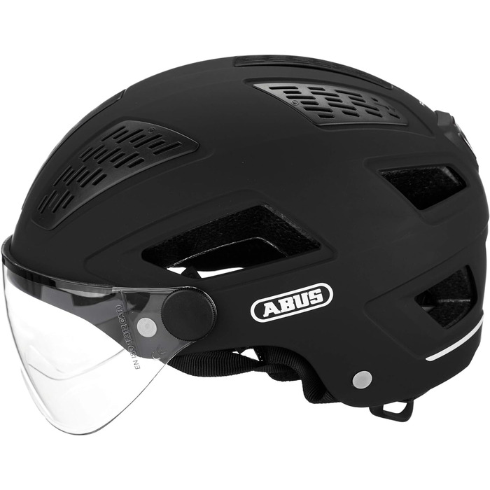Велосипедний шолом ABUS Hyban 2.0 ACE з візором, LED-світлом і ABS-оболонкою, для дорослих, чорний, розмір M (52-58 см)