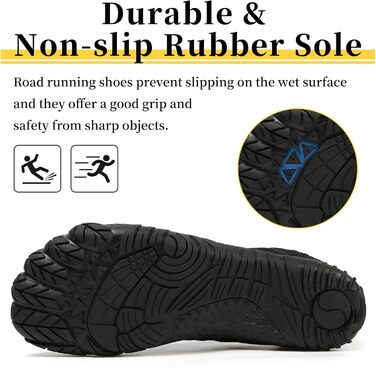 Босими кросівки для жінок та чоловіків, широкі, для бігу та трейлраннінгу, Zero-Drop, з відділенням для пальців, легкі, дихаючі, фітнес, комфортні, антиковзкі, для бігу по дорогах, унісекс, 36-46 EU (36 EU, Чорний)