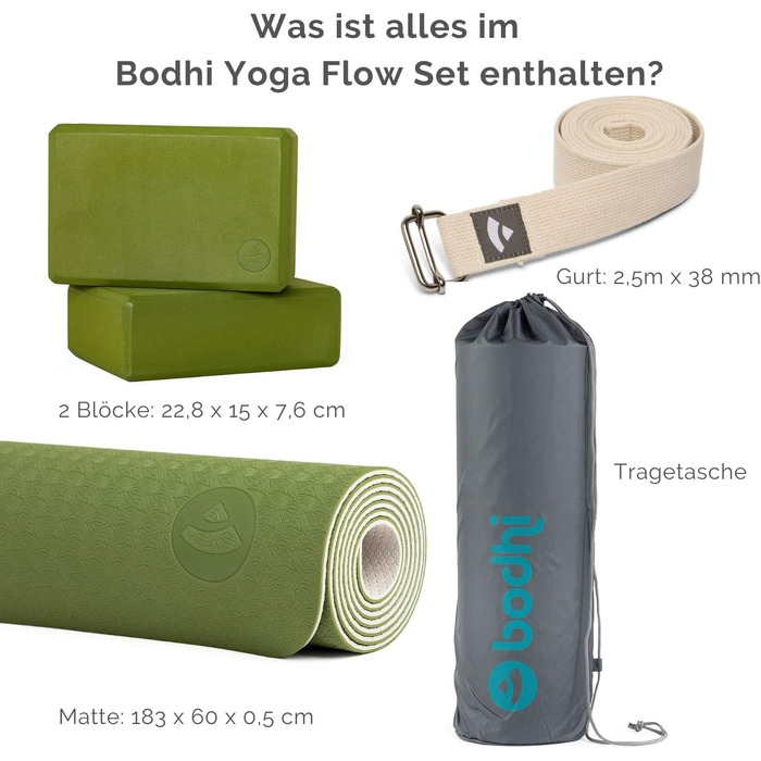 Набір для йоги Bodhi Yoga Starter-Set: йогамат з TPE, 2 блоки EVA, ремінь з бавовни, стартовий комплект для початківців