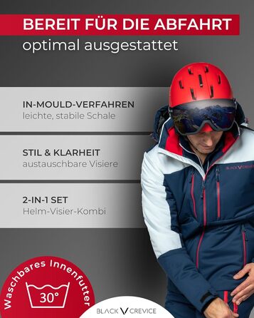 Шолом гірськолижний BLACK CREVICE Kirchberg з візором та вентиляційними отворами, чорний/сріблястий, розмір M (54-57 см)