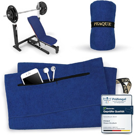 Рушник для фітнесу PEAQE з кишенею на блискавці | Мікрофібра з фротте-структурою | Швидковисихаючий рушник для спортзалу | М'який, 120 x 50 см (Navy-Blue)